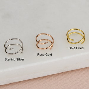 Single Pierced Hoop Earring Nose Ring,Spiral Hoop Earrings,Double Hoop Earrings,14k Gold Twisted Huggie Hoop,Double Black Oxidized Nose Ring