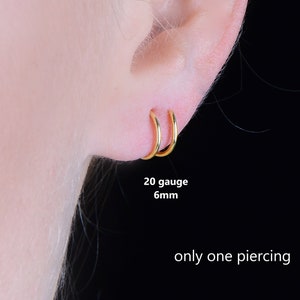 Double Piercing Earrings,Sterling Silver Spiral Hoop Earrings,Double Hoop Twist Earrings,14k Gold Twisted Huggie Hoop,Double Black Nose Ring image 6