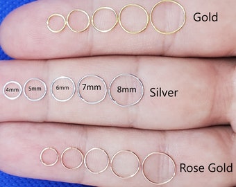 Very lightweight Earring-Nose Rings,Ghost Very Thin Hoop Earrings.Thickness 0.55mm (23 Gauge)-Inner Diameter 4mm,5mm,6mm,7mm,8mm,9mm