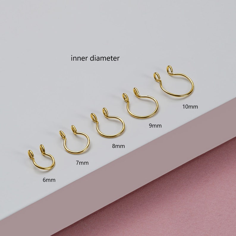 septum rings,fake septum jewelry,faux septum hoops,14k gold filled fake septum ring,septum cuff,solid silver faux septum nose,no piercing image 3