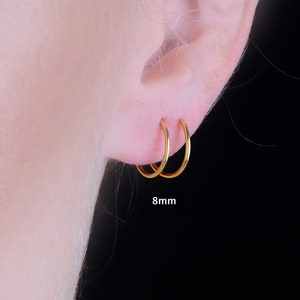Double Hoop Earrings,14k Gold Filled Twisted Huggie Hoop Earrings,Black Oxidized Spiral Twist One Piercing Hoop Earrings,Double Nose Ring image 7