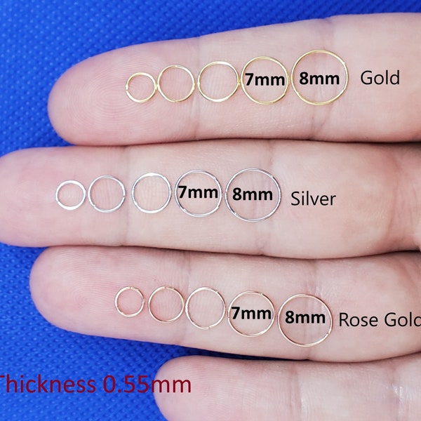 Mini Huggie Hoops, Tiny Gold Hoop Earrings, Small Silver Hoop Earrings. Cartilage Piercing Thickness 0.55mm(23 Gauge)-Inner diameter 7mm,8mm