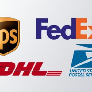 May include: Logos for UPS, FedEx, DHL, and the United States Postal Service.
