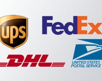 May include: Logos for UPS, FedEx, DHL, and the United States Postal Service.