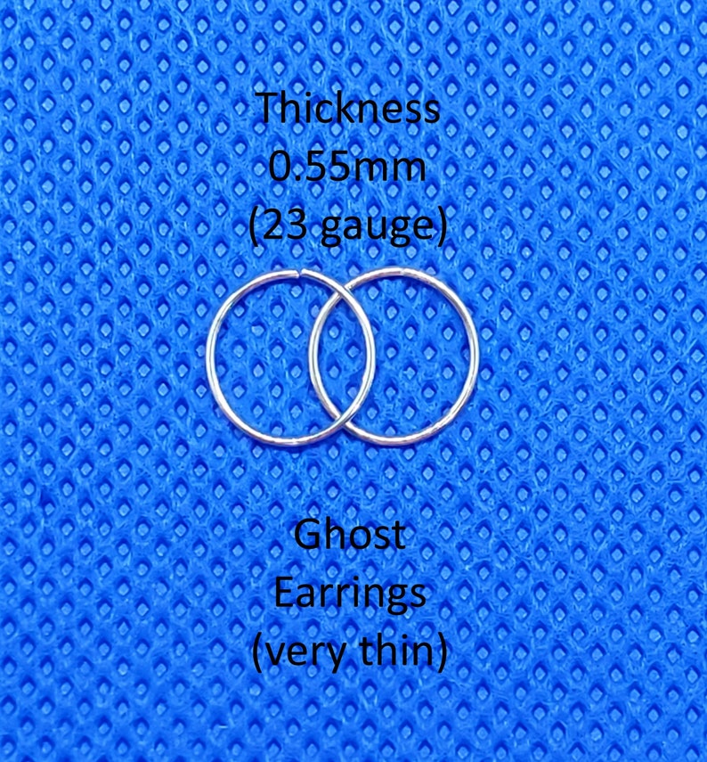 Boucles d'oreilles très légères, créoles fantômes, créoles fines. Epaisseur 0,55 mm calibre 23 Diamètre intérieur 4 mm, 5 mm, 6 mm, 7 mm, 8 mm, 9 mm image 6