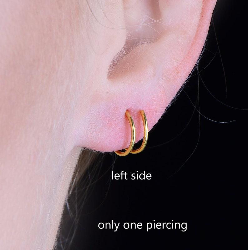 Double Piercing Earrings,Sterling Silver Spiral Hoop Earrings,Double Hoop Twist Earrings,14k Gold Twisted Huggie Hoop,Double Black Nose Ring image 4