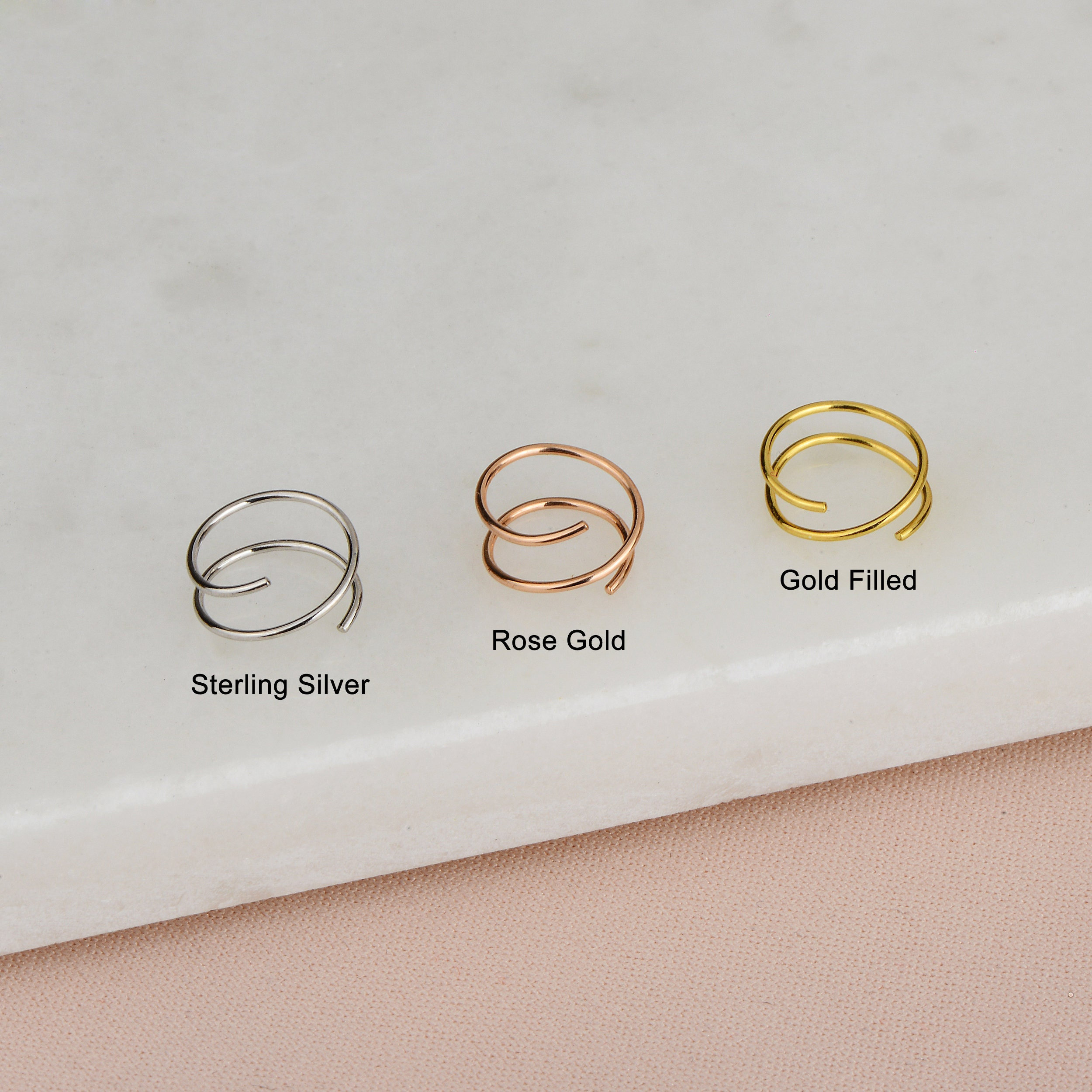 Single Pierced Hoop Earring Nose Ring,Spiral Hoop Earrings,Double Hoop Earrings,Solid 14k Gold Twisted Huggie Hoop, Black Oxidized Nose Ring