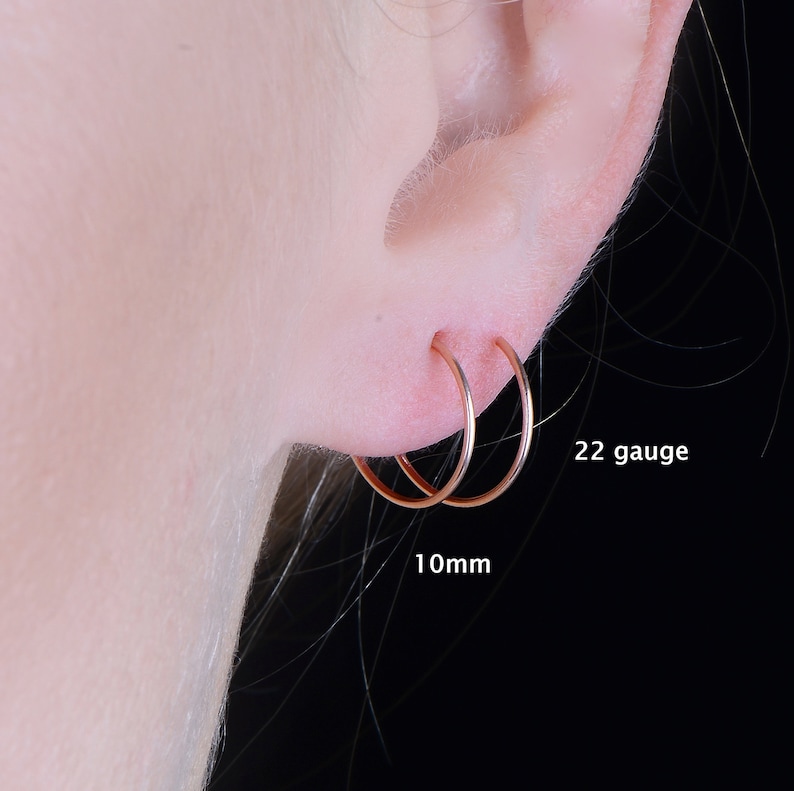 Double Hoop Earrings,14k Gold Filled Twisted Huggie Hoop Earrings,Black Oxidized Spiral Twist One Piercing Hoop Earrings,Double Nose Ring image 9