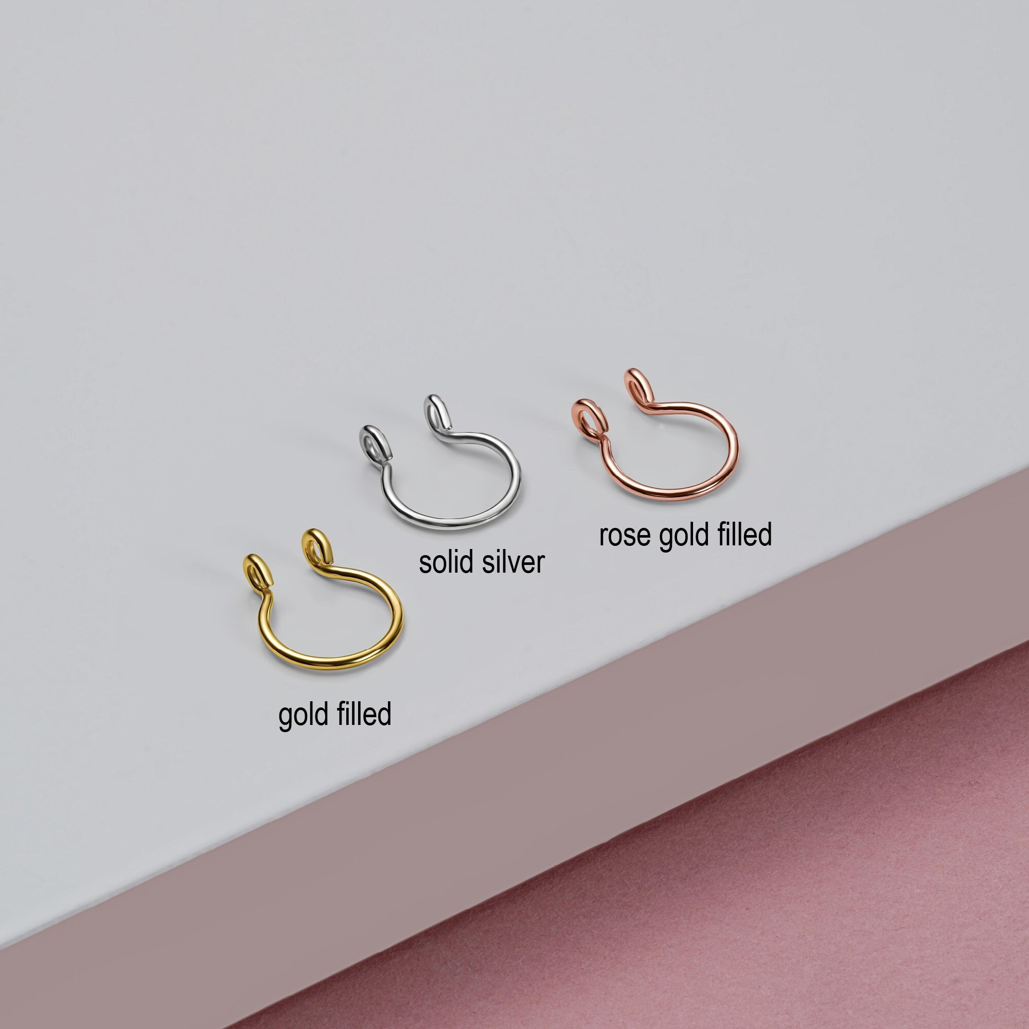 septum rings,fake septum jewelry,faux septum hoops,14k gold filled fake septum ring,septum cuff,solid silver faux septum nose,no piercing