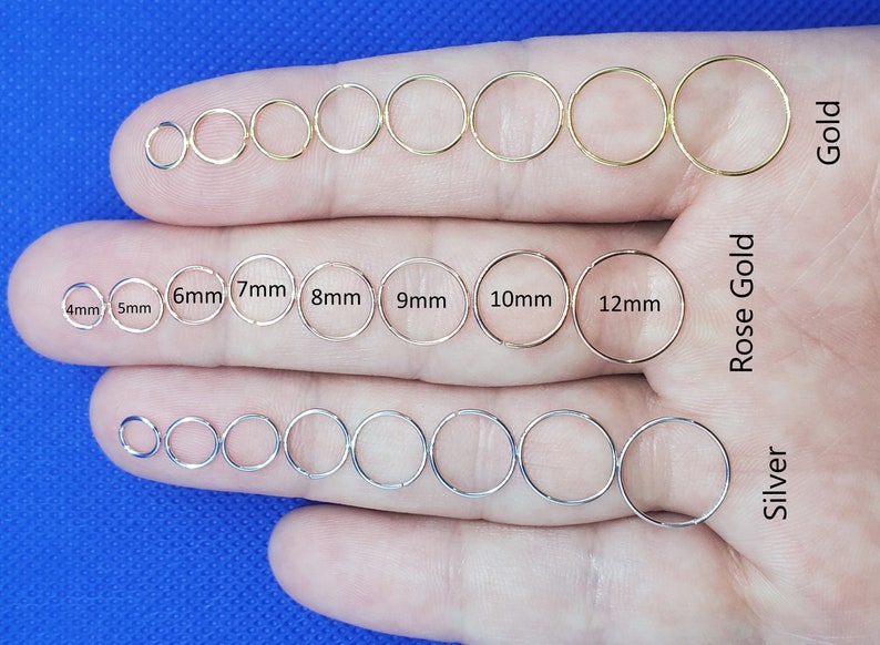 Nose Hoop. nose ring. huggie hoop. helix hoop. cartilage hoop. Thickness 0.64mm22 Gauge. Inner Diameter 5mm,6mm,7mm,8mm,9mm,10mm Bild 3