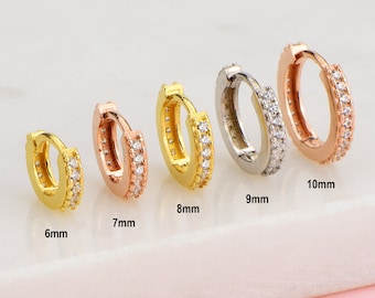 925 Sterling Silver CZ Huggie Hoop Earrings, Gold Helix Cartilage Conch