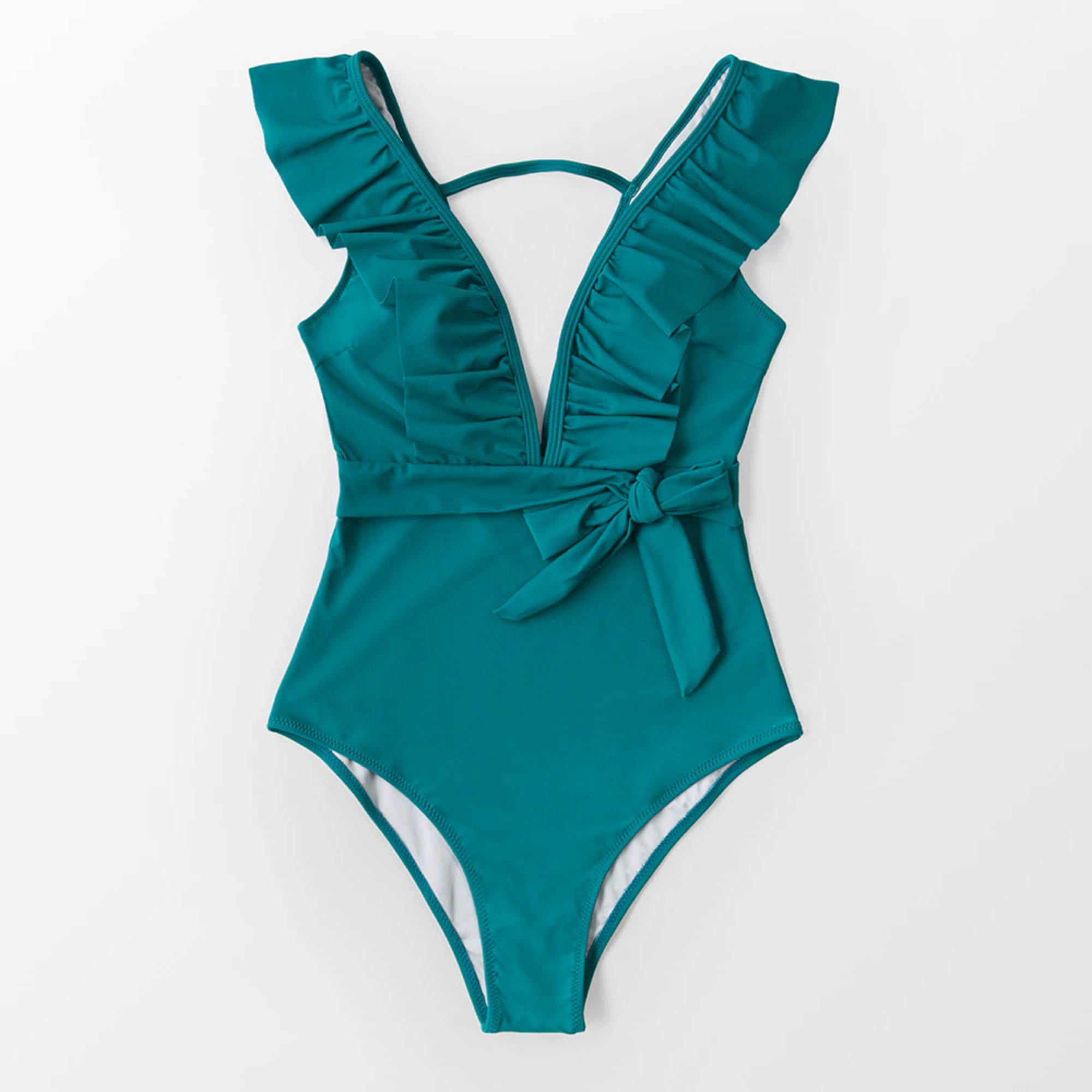 Teal Green Ruffled Deep V-neck Swimsuit Plunging V-neck - Etsy