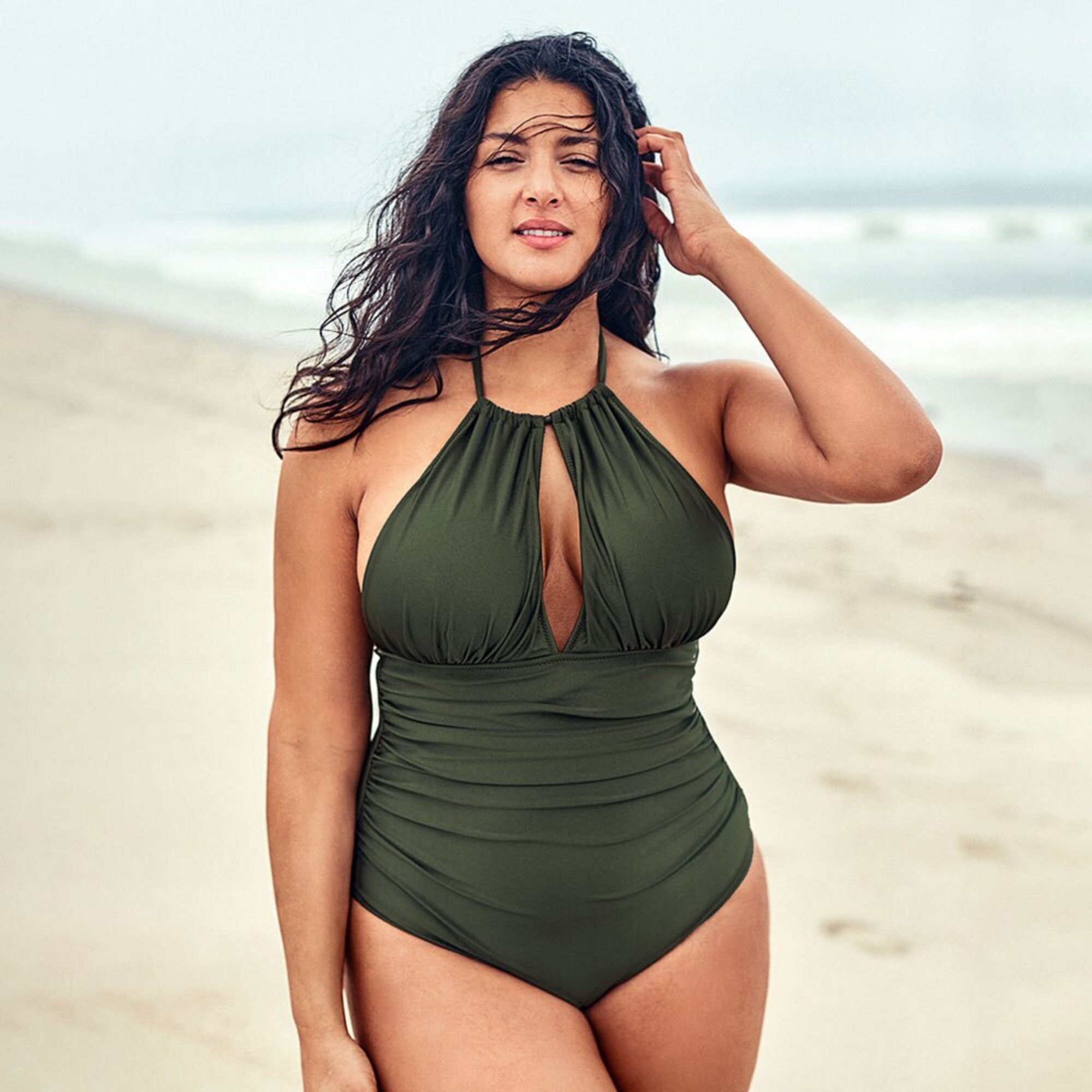 solidaritet lige ud Politistation Plus Size Olive Green Halter Swimsuit Plus Size Halter One - Etsy