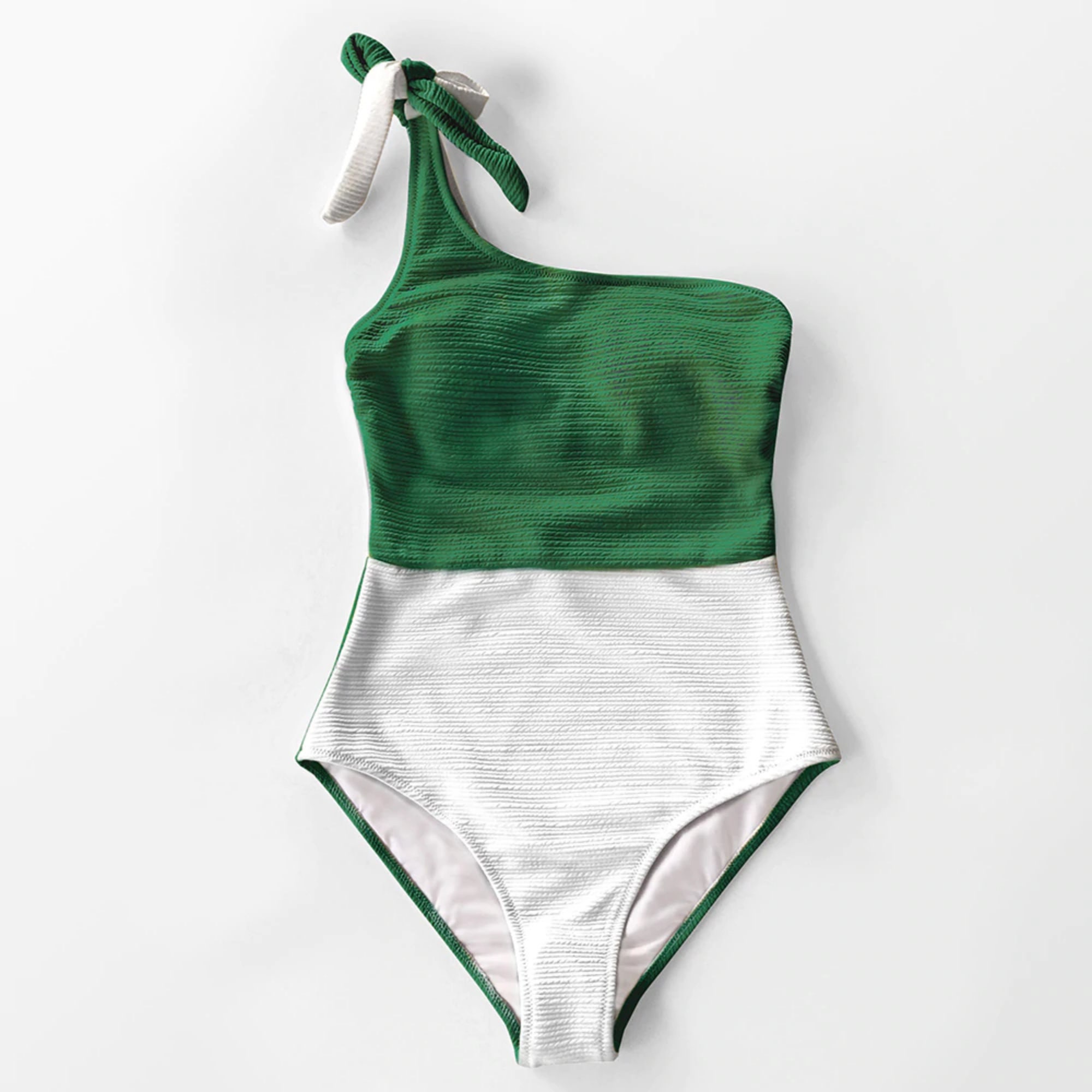 Green and White One Shoulder OnePiece Swimsuit/ Summer Etsy