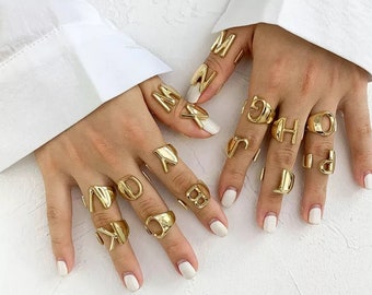 Gold Initial Ring personalisierte Ring verstellbare Öffnung Ring Initialen Namen Alphabet weibliche Partei breite trendige SchmuckA-Z Alphabet Ring