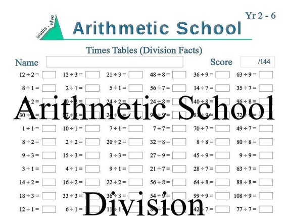 1 12 Times Tables Division Facts Test / Worksheet | Etsy