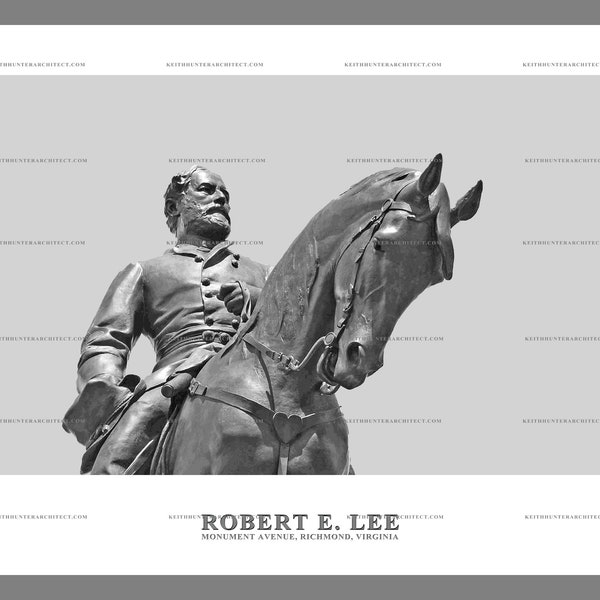 Robert E Lee Statue, Monument Avenue, Richmond, VA, 22x28 Black and White Photo ready for printing and framing, 300 dpi, watermark removed