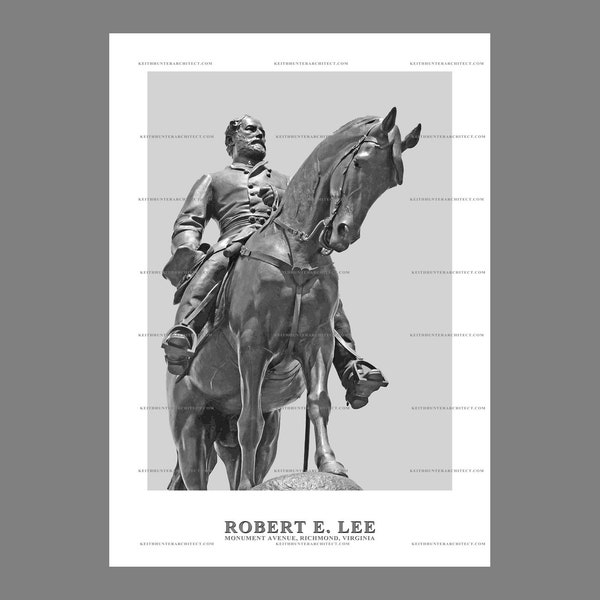 Robert E Lee Statue, Monument Avenue, Richmond, VA, 22x28 Black and White Photo ready for printing and framing, 300 dpi, watermark removed