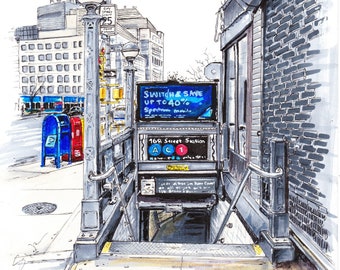 NYC 168th St. A, C & 1 Train Station Entrance  - Giclée Fine Art Print
