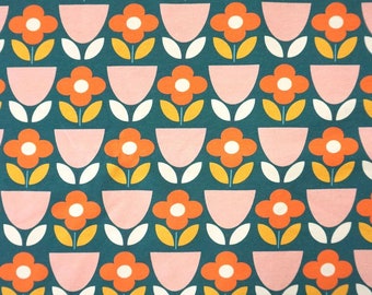 Organic Jersey Tulips and Daisies produces women's jersey according to GOTS Retro fabric children's jersey