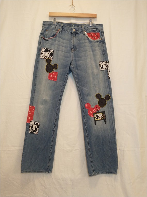 Disneybound Mickey Mouse Upcycled Jeans (34x31) - Etsy