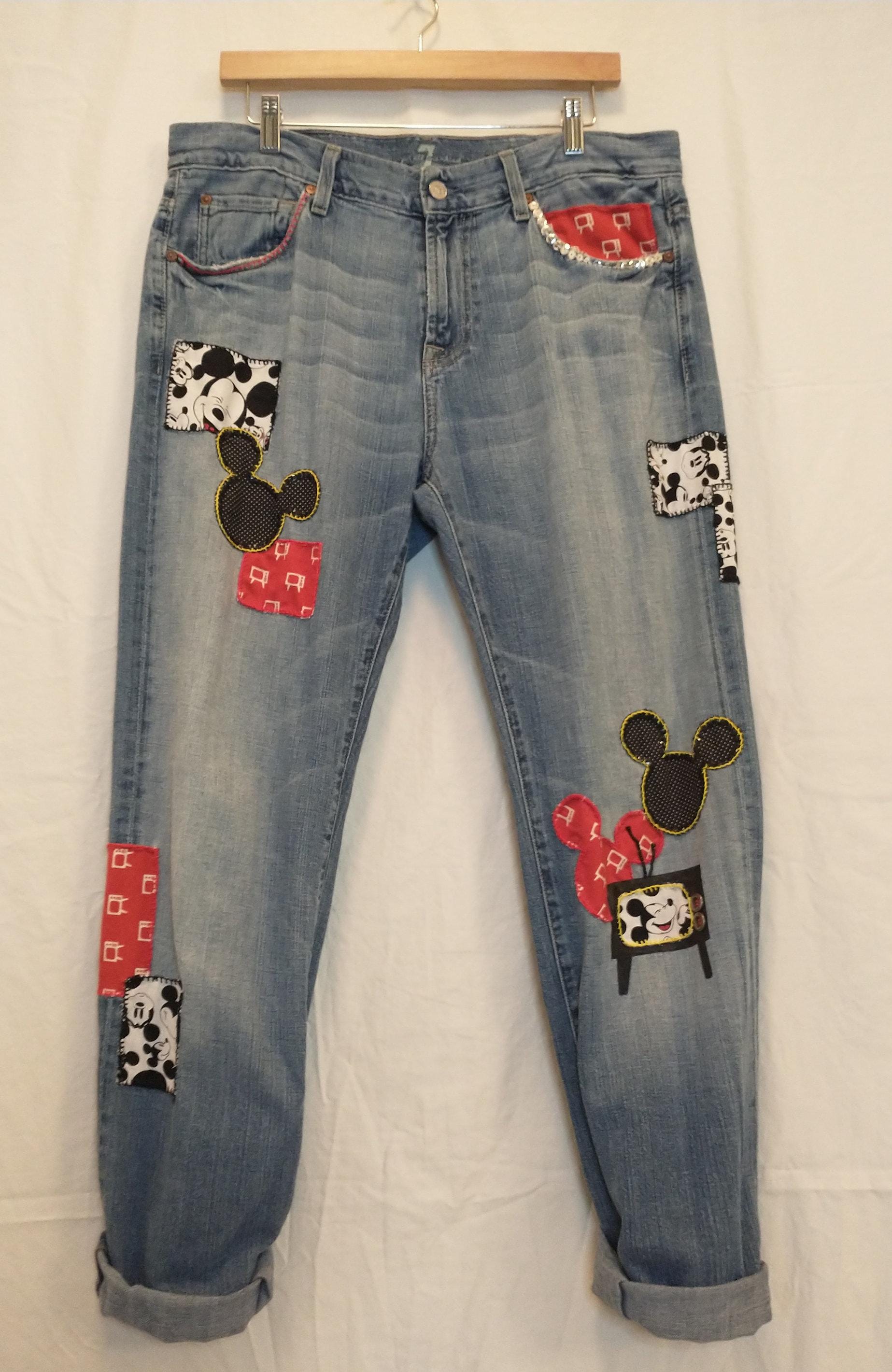 Disneybound Mickey Mouse Upcycled Jeans (34x31) - Etsy