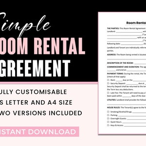 Room Rental Agreement Template. PDF form, Word document and Google Doc files. Printable, Editable and Fillable contract.