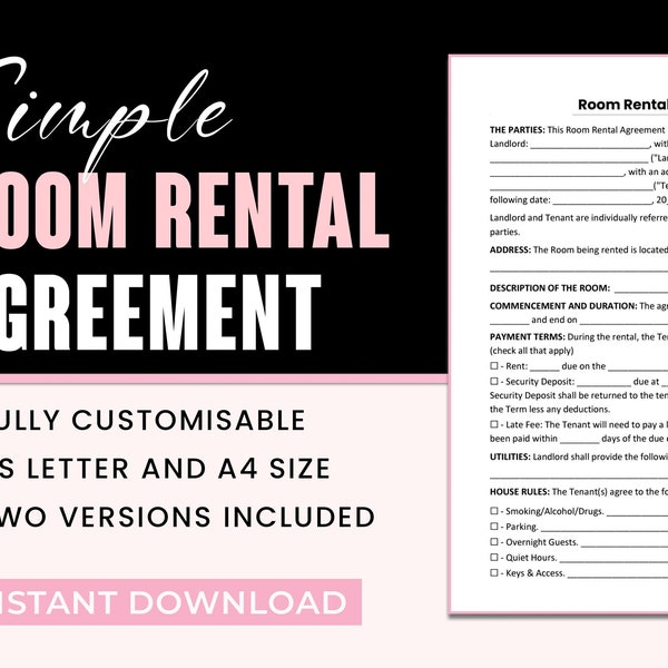 Room Rental Agreement Form Template Etsy