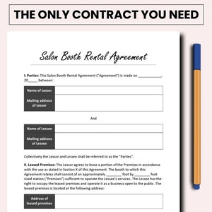 Editable Salon booth rental agreement - Nail salon booth rental contract - Independent contractor rental agreement - MS Word and PDF Files