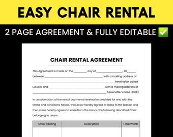 EASY Chair rental agreement - Throne chair rental contract - Chair lease form