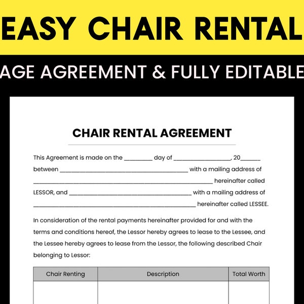 EASY Chair rental agreement - Throne chair rental contract - Chair lease form