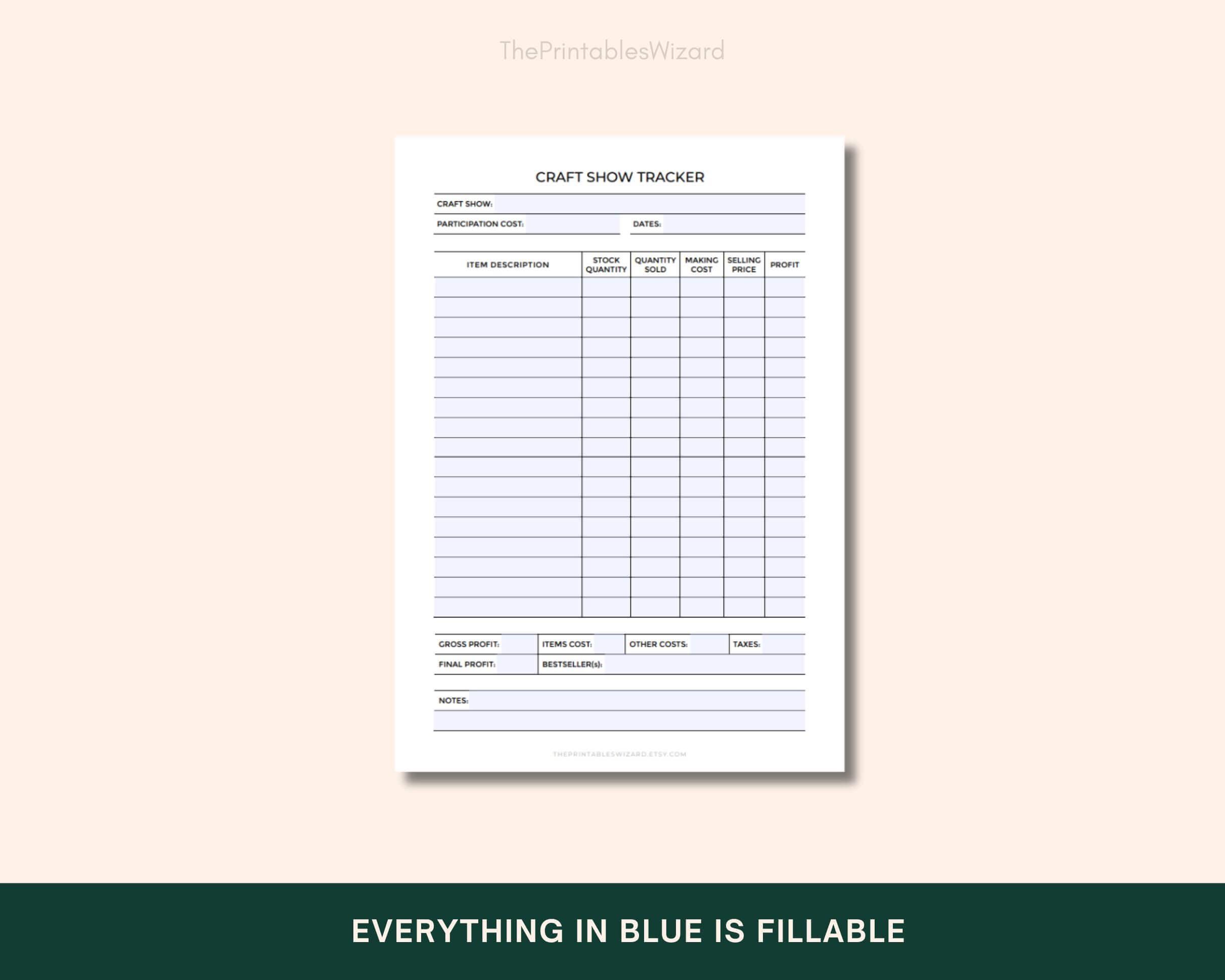 Craft Show Tracker Printable, Fillable Craft Fair Printable Form PDF ...