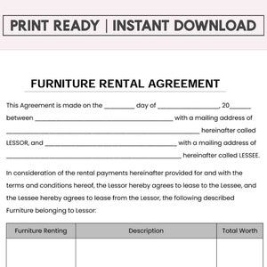 BEST Furniture rental agreement, Furniture hire contract, Furniture lease template, Table and chair rental agreement