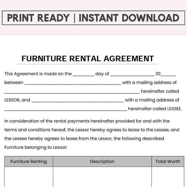 Table Rental Agreement Template Etsy UK
