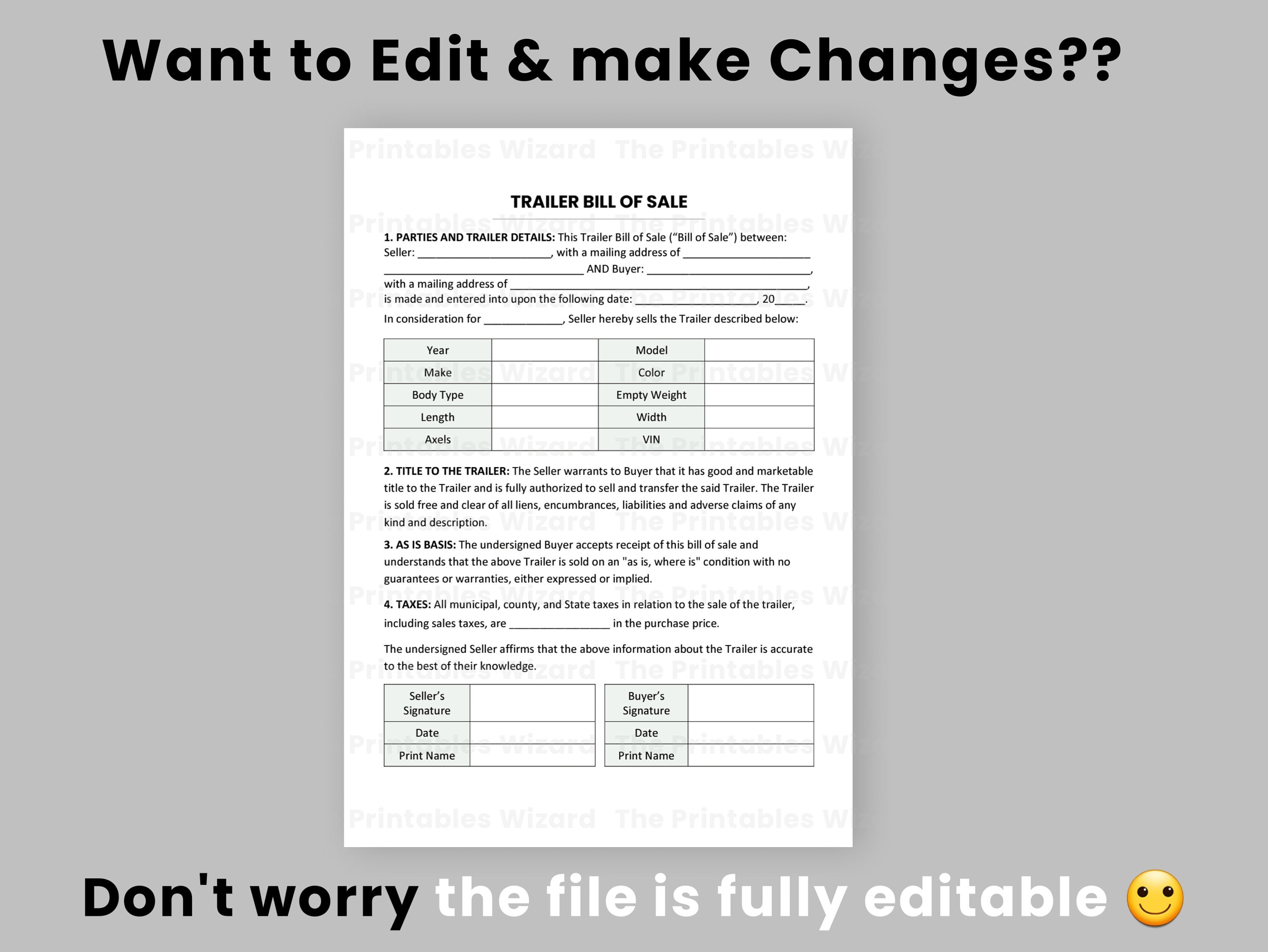 Trailer Bill Of Sale Template Pdf microsoft Word google Docs 