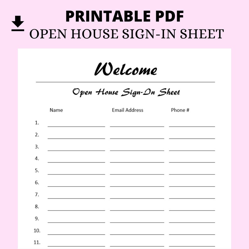 Open House Sign In Sheet Printable Free Download