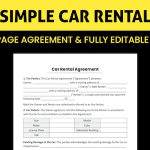 Car rental agreement - Vehicle rental agreement - Car Rentals contract - Editable word and PDF File - Instant download