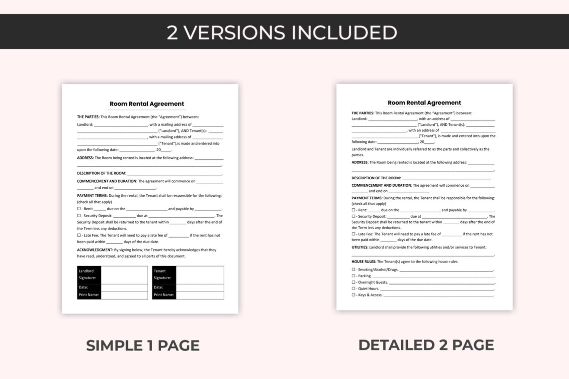 Room Rental Agreement Template. PDF Form, Word Document and Google Doc ...