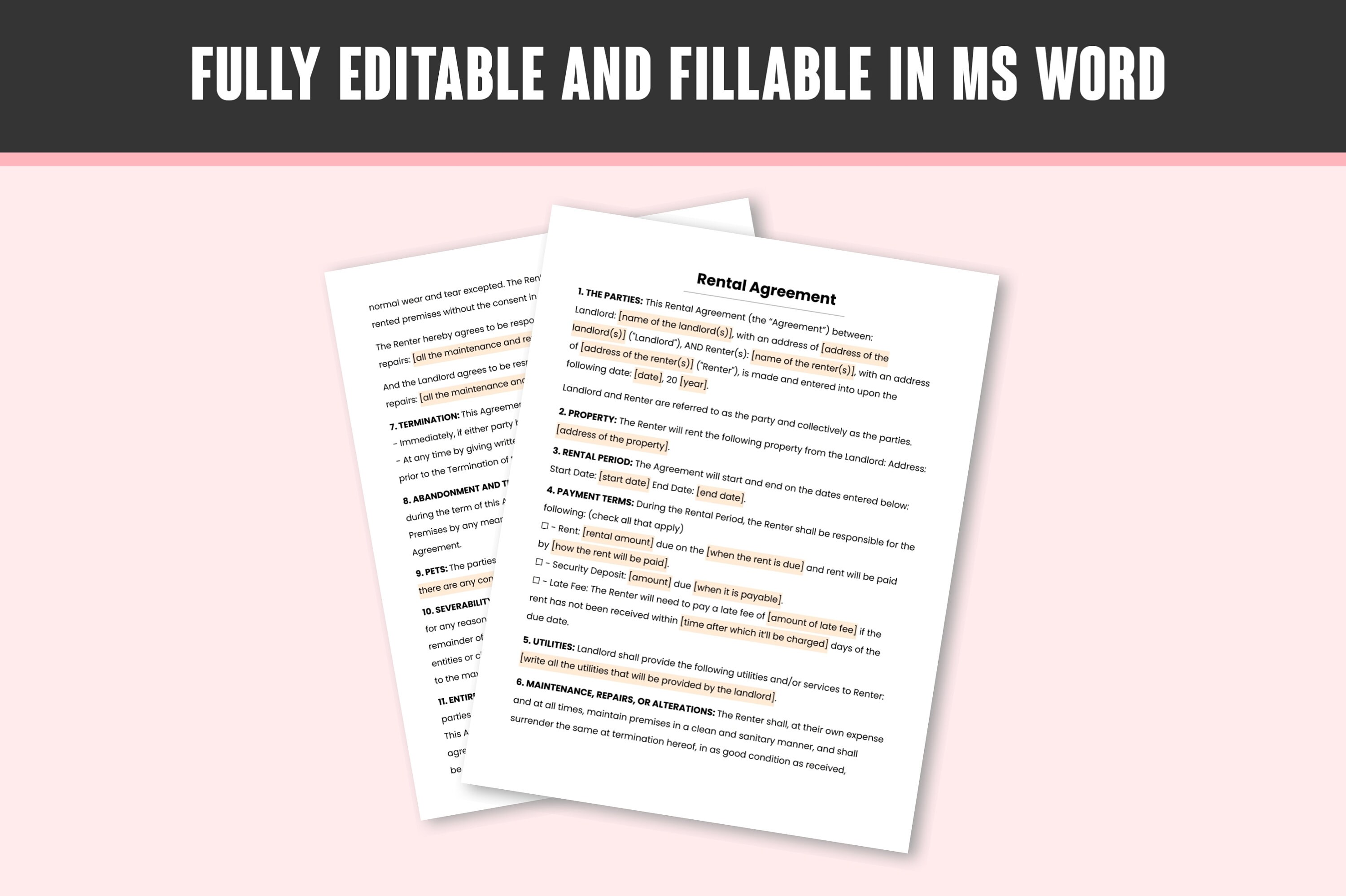 Rental Agreement Template. PDF Form, Word Document and Google Doc Files ...