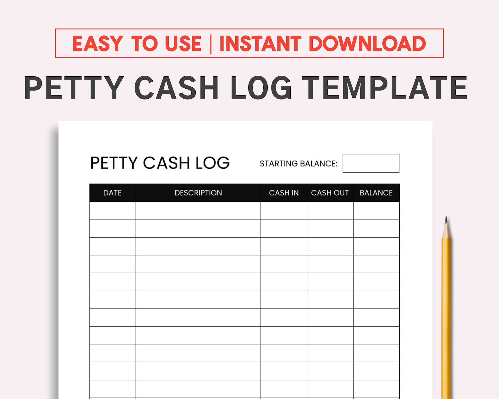 Petty Cash Log. Printable and Fillable PDF Template. - Etsy
