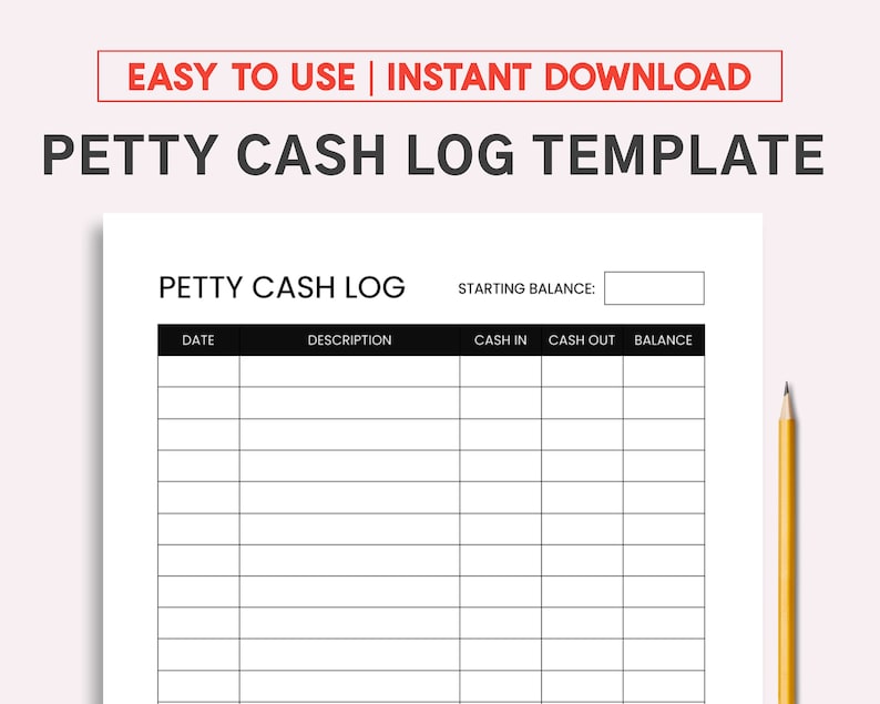 Petty Cash Log. Printable and Fillable PDF Template. Etsy