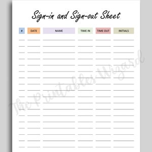 Sign in and Sign Out Sheet With Date and Time - Time in and Time Out ...