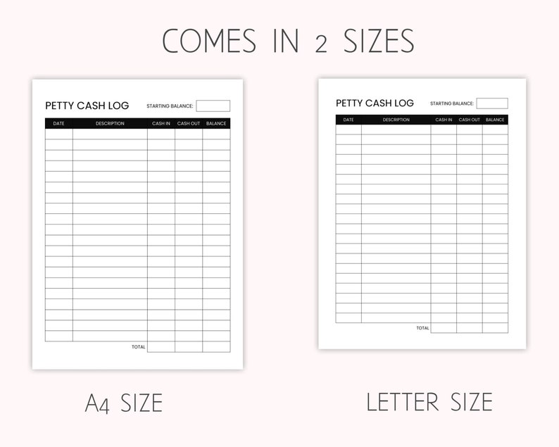 Petty Cash Log. Printable and Fillable PDF Template. Etsy