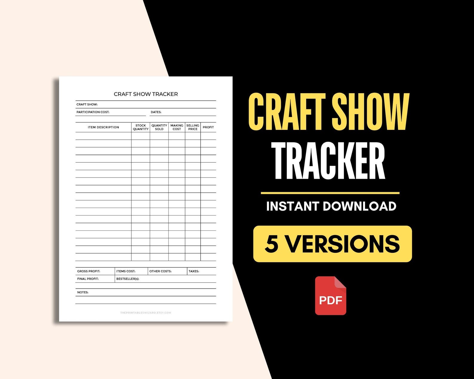 Craft Show Tracker Printable, Fillable Craft Fair Printable Form PDF ...