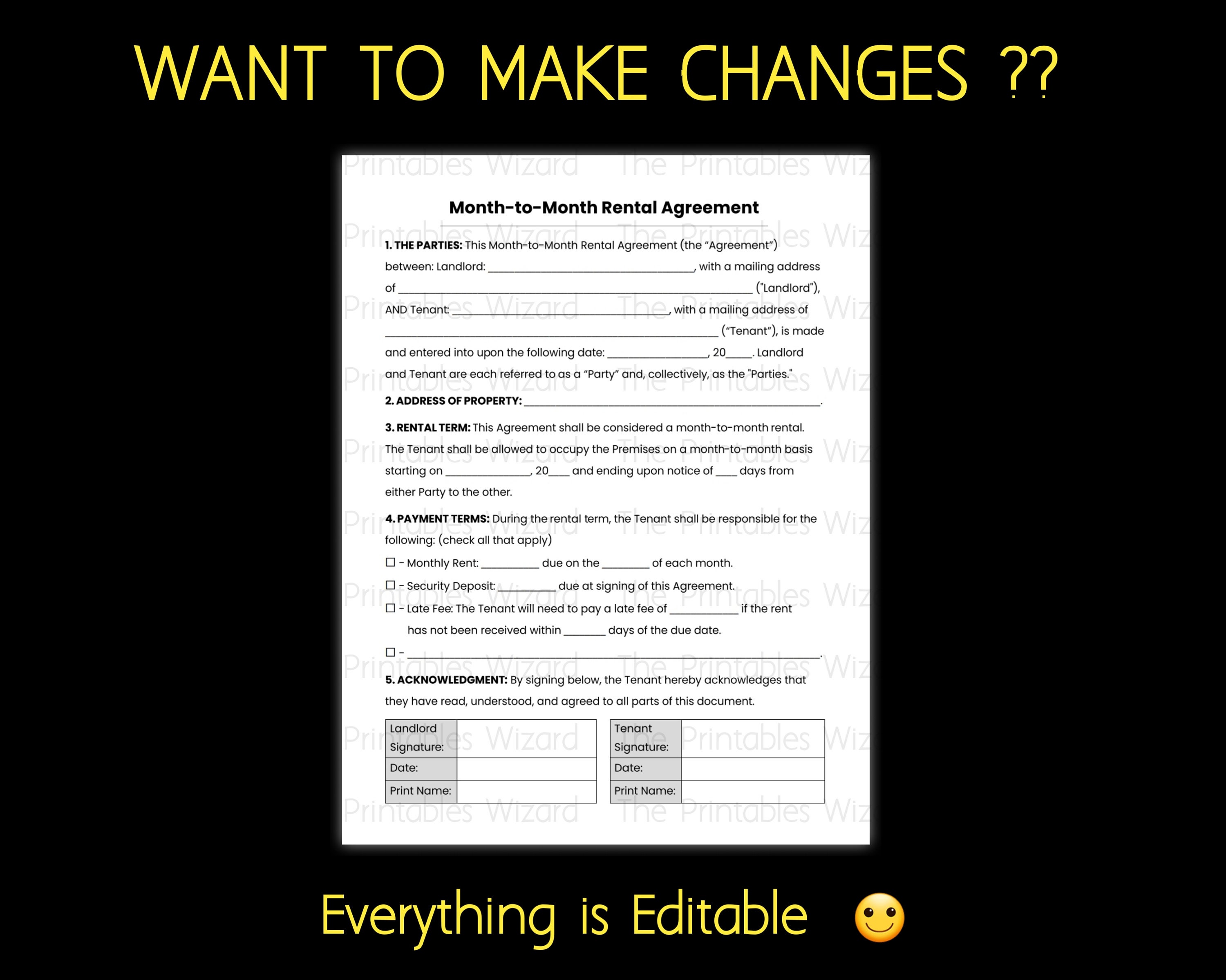 Printable Simple Rental Agreement Month To Month