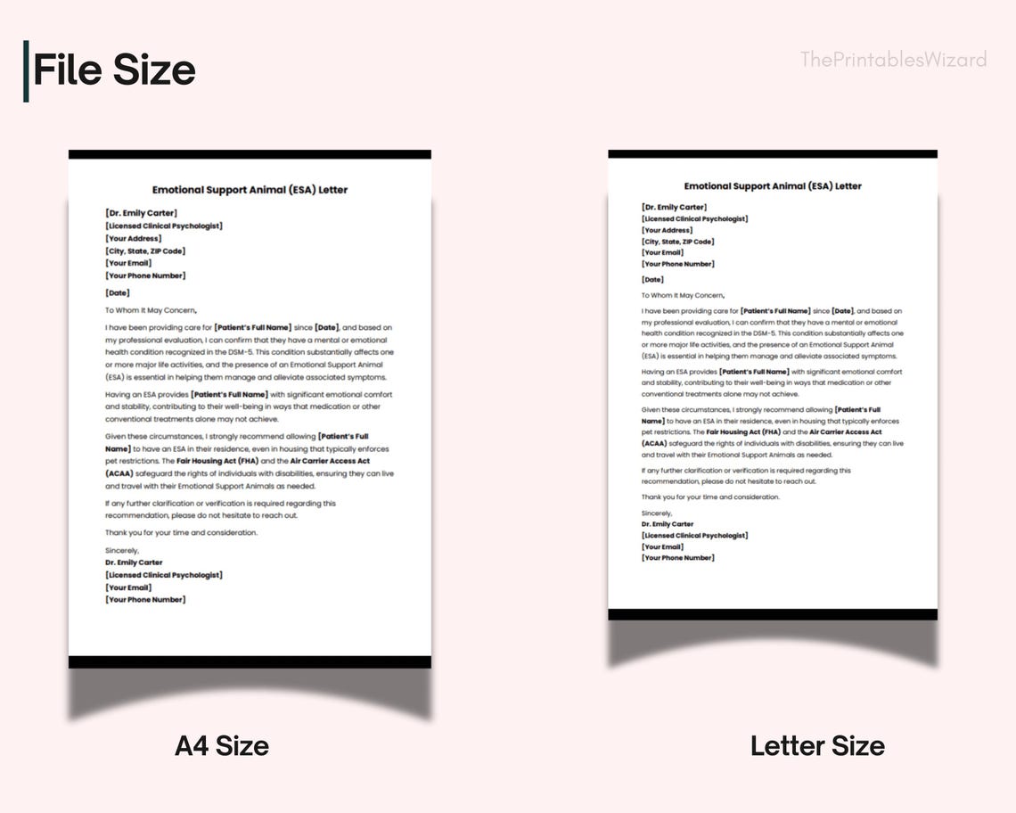 Editable Emotional Support Animal Letter Template, ESA Letter, Service ...