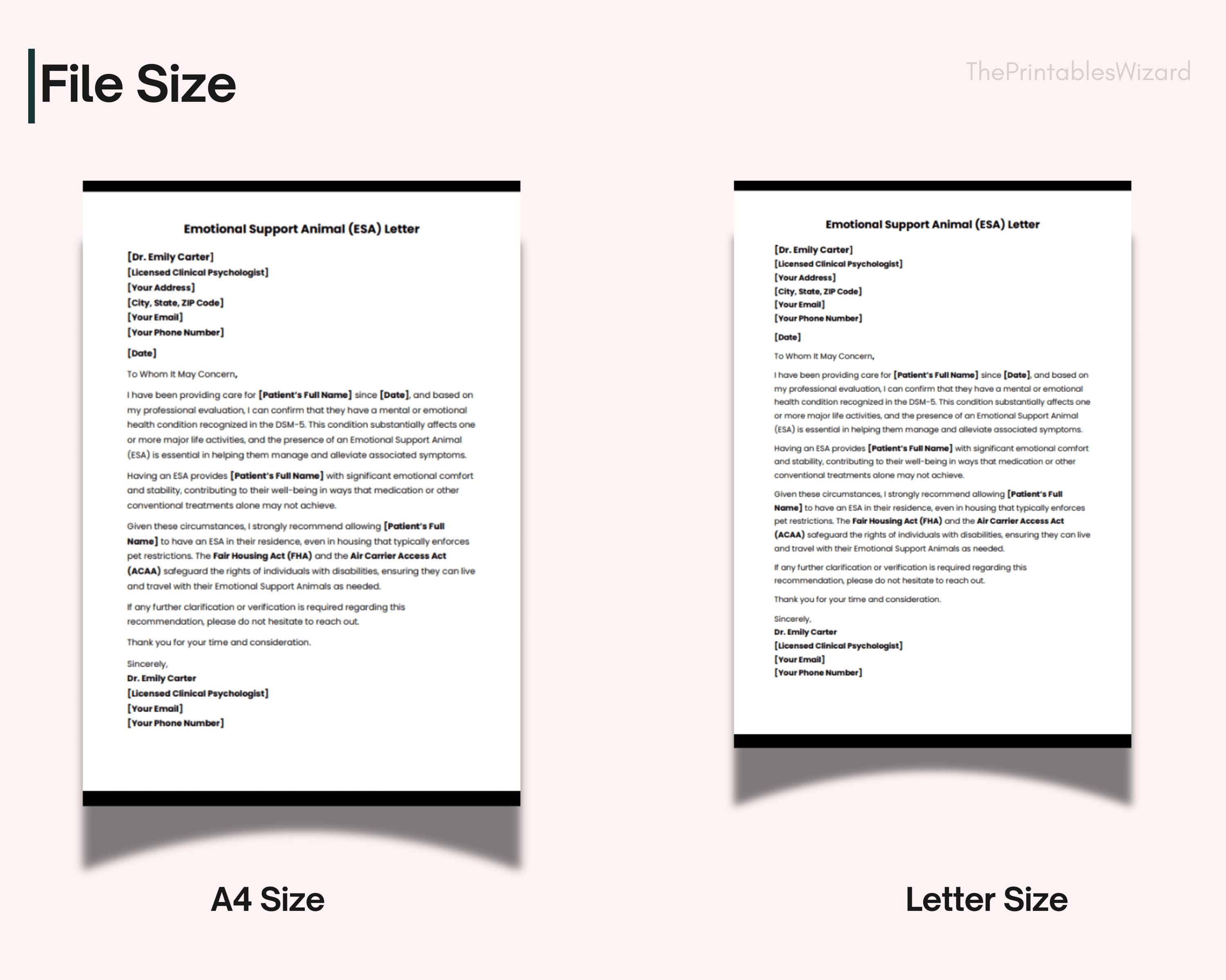 Editable Emotional Support Animal Letter Template, ESA Letter, Service ...