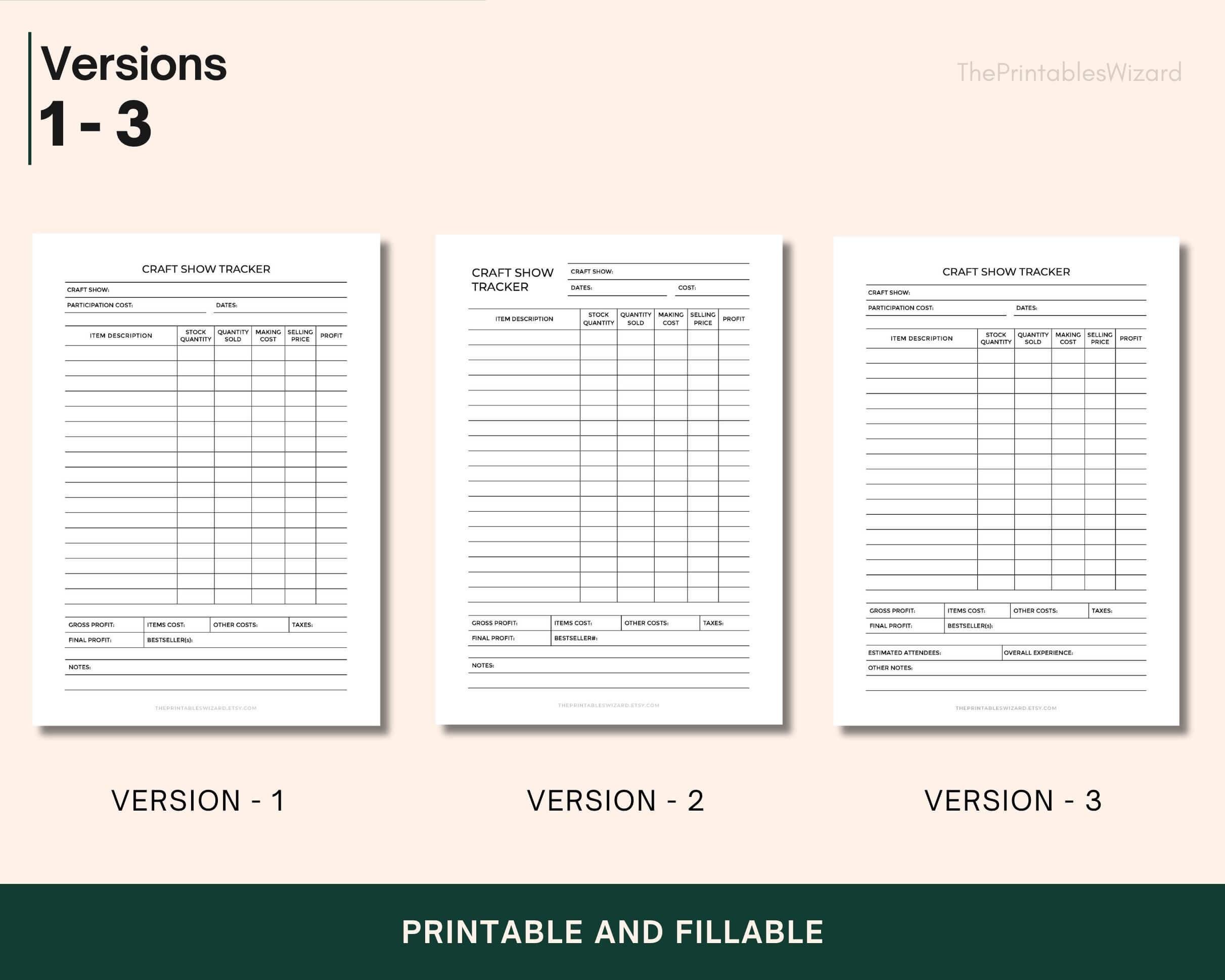 Craft Show Tracker Printable, Fillable Craft Fair Printable Form PDF ...