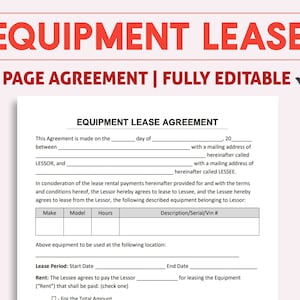 Editable Equipment Lease Contract / Agreement / Template