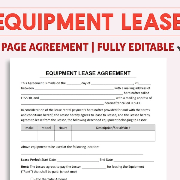 Editable Equipment Lease Contract / Agreement / Template